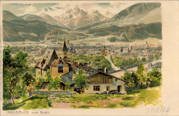 Artist Postcard Compton, Innsbruck in Tirol, Panorama from North