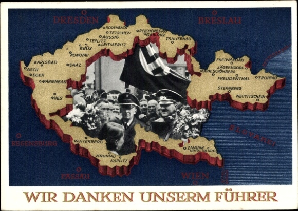 Postal stationery Postcard We thank our Führer, Sudetenland, Bohemia, Moravia, Hitler