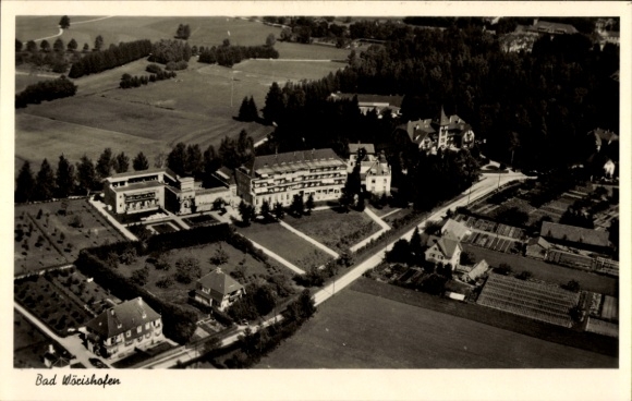 Postcard Bad Wörishofen in Unterallgäu, aerial photograph, spa town, buildings, landscape, old photo