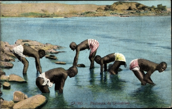 Postcard Crocodile Fishermen, portrait, banks of the Nile