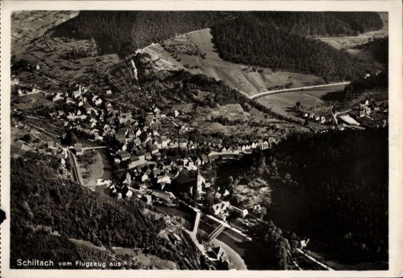 Postcard Schiltach in the Black Forest, aerial photograph