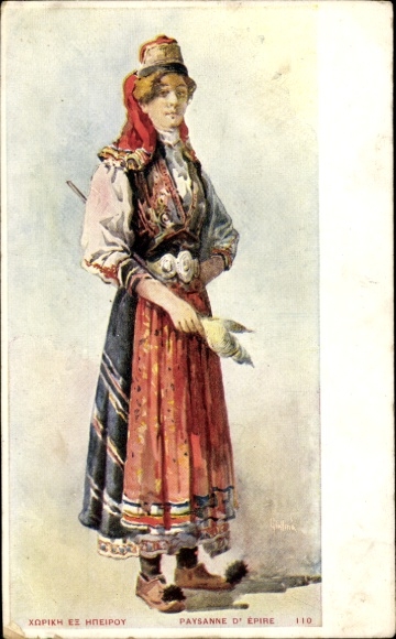 Chromo-Litho woman in Greek costume, still portrait