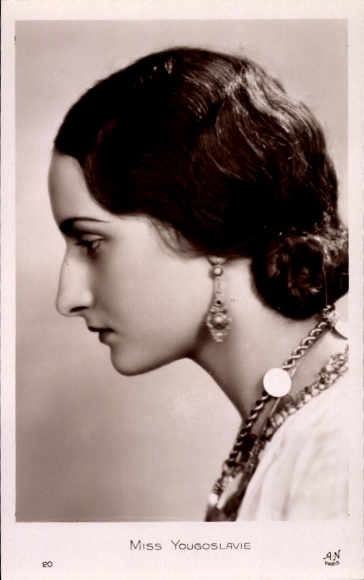 Postcard Miss Yougoslavie, woman portrait, jewelry, necklace, earring