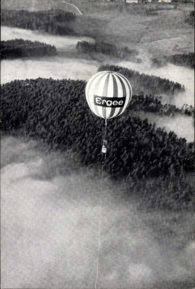 Postcard Ballon Ergee, early in the morning, Ballonclub Westfalen EV Marl, on-board stamp