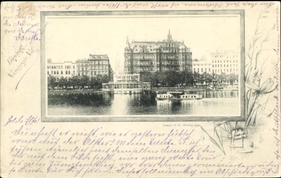 Postcard Hamburg Altona Bahrenfeld, Alster in Hamburg with steamer and hotel view