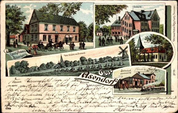 Chromo-Litho Asendorf Diepholz district, Bösenberg commercial building, school, church, train station, general view