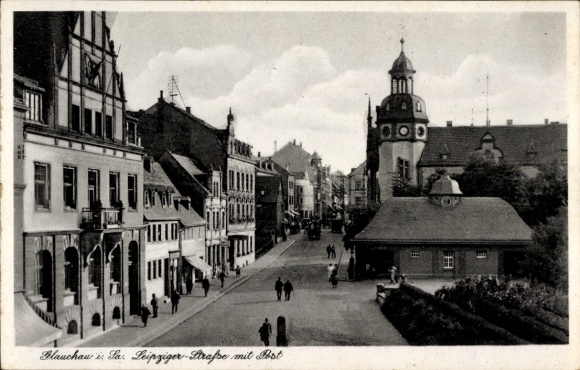 Postcard Glauchau in Saxony, Leipziger Straße, Post Office