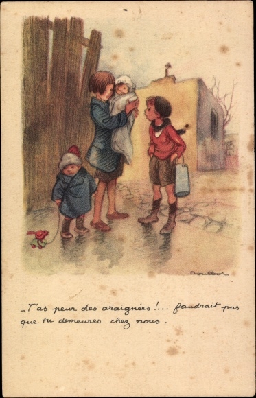 Artist Postcard Poulbot, Franciscque, You're afraid of spiders, National League against the slum