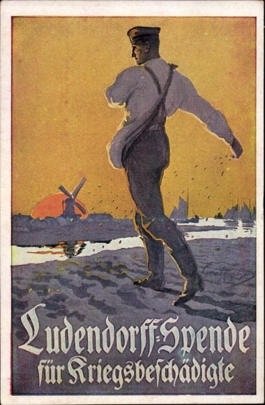 Artist PC Ludendorff donation for war invalids, sowers, veterans at field work, I. WK