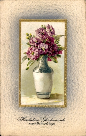 Postcard Congratulations Birthday, Flowers, Flower Vase