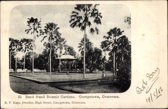 Postcard Georgetown Demerara Guyana, Band Stand Botanic Gardens