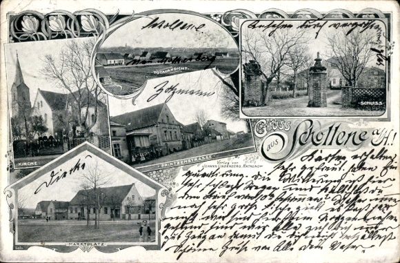 Postcard Schollene an der Havel, castle, market square, church, Prinzenstraße