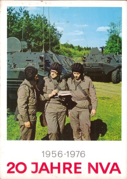 Postcard 20 years NVA 1976, GDR, tanks, soldiers in uniforms