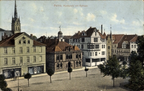Postcard Peine in Lower Saxony, market square with town hall