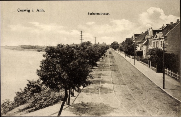 Ak Coswig an der Elbe im Kreis Wittenberg, Blick in die Zerbsterstraße