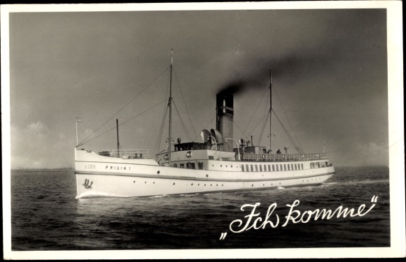 Postcard seaside resort ship Frisia I, shipping company Norden-Frisia, North Sea resort of Norderney