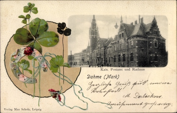 Embossed passepartout PC Dahme in the Mark, Kaiserl. Post Office, City Hall