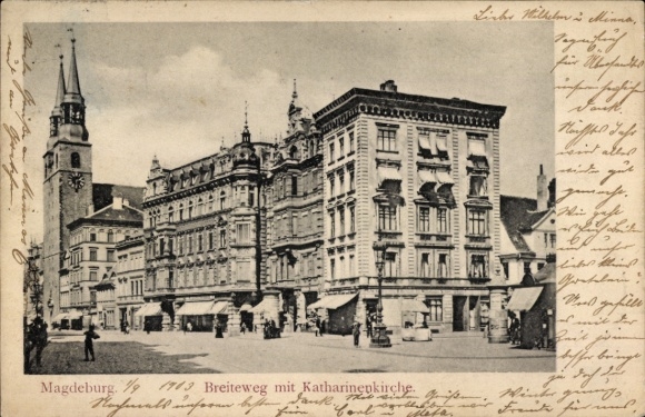 Postcard Magdeburg on the Elbe, Breiteweg, St. Catherine's Church
