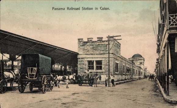 Ansichtkaart Colon Panama, treinstation Panama