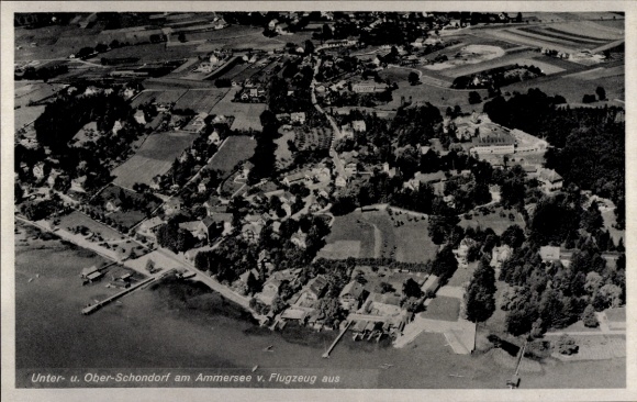 Ak Oberschondorf Schondorf am Ammersee Opper-Beieren, Unterschorndorf, luchtfotografie