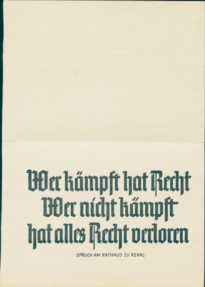 Folding PC Deutsche Wehrmacht, artillery gun, whoever fights is right, saying at the town hall of Reval