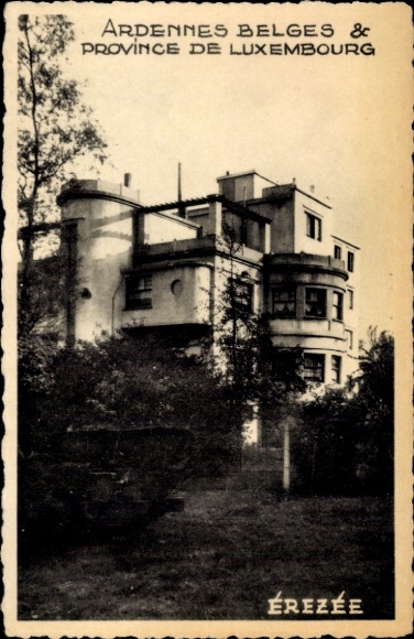 Postcard Erezee Wallonia Luxembourg, Ardennes, Province of Luxembourg, building, black and white