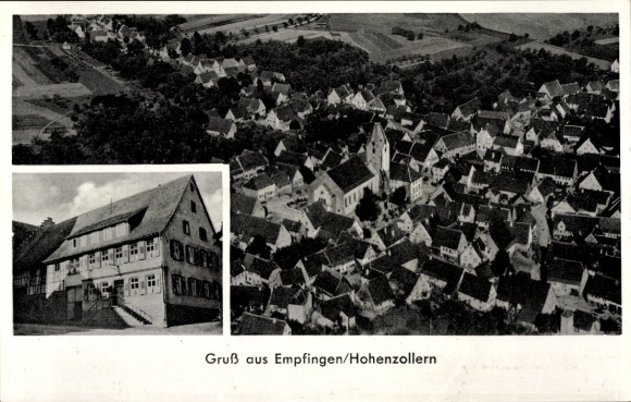 Ak Empfingen in het Zwarte Woud, luchtfoto, Gasthaus zur Krone, eigenaar Jos. Gaus