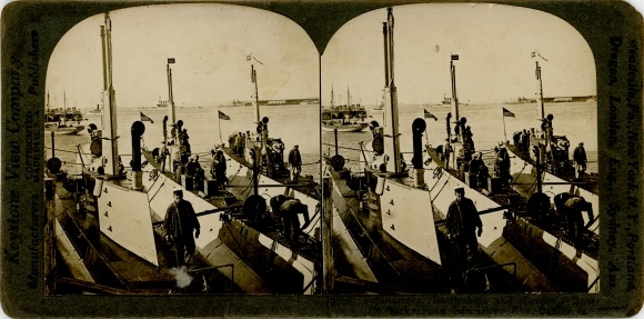 Stereofoto San Diego Bay California USA, onderzeeërs, slagschepen, torpedoboten, WO I