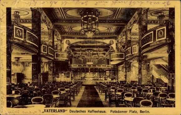 Postcard Berlin Tiergarten, Potsdamer Platz, German Coffee House Fatherland
