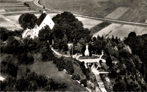 Postcard Schömberg in the Zollernalbkreis, Palmbühl, bird's eye view of a church surrounded by trees,