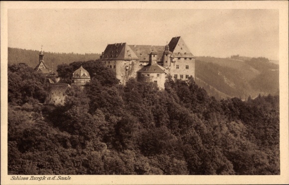 Postcard Burgk Saale, view of the castle in the forest