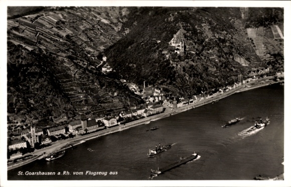 Ak St. Goarshausen am Rhein, Burg Katz, Fliegeraufnahme