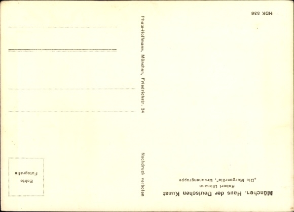 Postcard Plastic Die Morgenrote, fountain group, Robert Ullmann, female nude, HDK 536