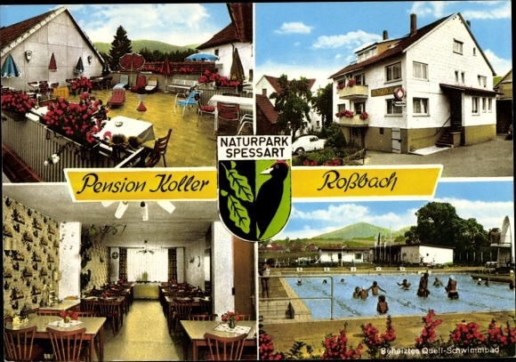 Postcard Roßbach Biebergemünd in Hesse, Pension Koller, swimming pool