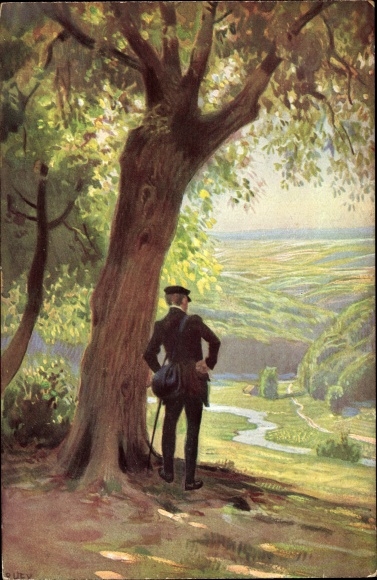 Artist PC Hey, Paul, folk song card no. 28, O valleys far, o heights, hikers