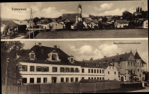 Ak Tettenweis in Neder-Beieren, uitzicht op de stad, benedictijnenklooster