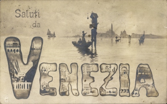 PC Venezia Venice Veneto, picture of large lettering VENEZIA, boats on the water, houses in...