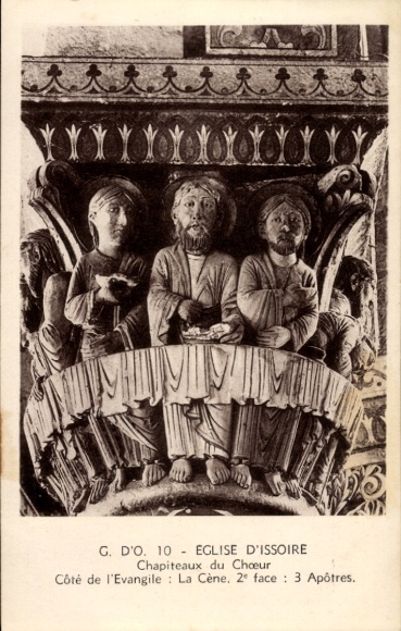 Postcard Issoire Puy de Dôme, Three Apostles, Capitals, Church, La Cène, Gospel