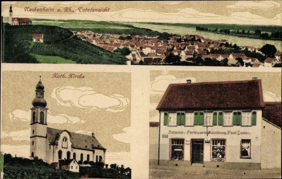 PC Halsheim am Rhein, general view, Catholic church, shop