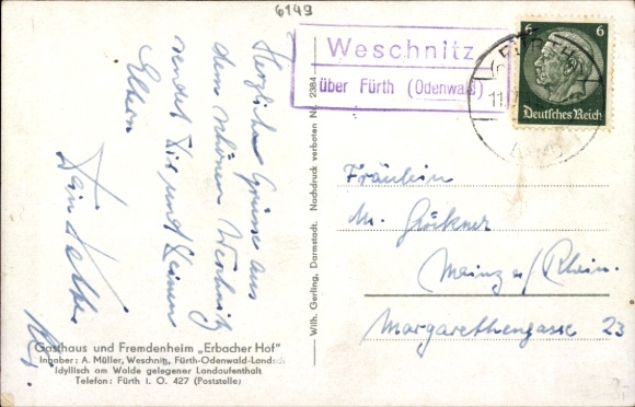 Postcard Weschnitz Fürth im Odenwald, Gasthaus-Fremdenheim Erbacher Hof