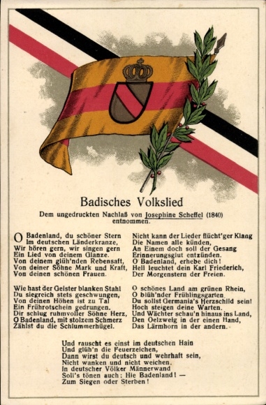 Song Postcard Baden Folk Song, taken from the unpublished estate of Josephine Scheffel