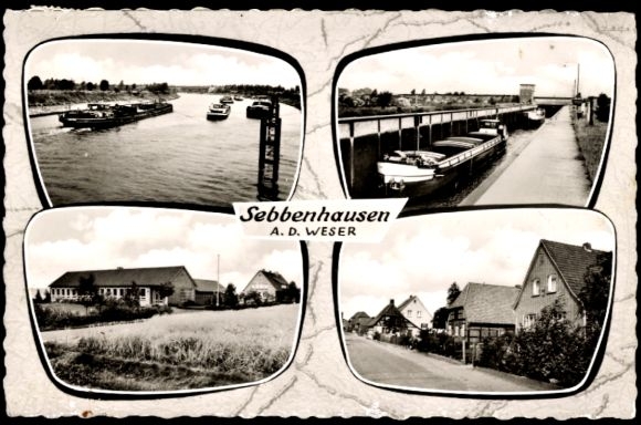 Postcard Sebbenhausen Balge in Lower Saxony, partial views, Weser, lock