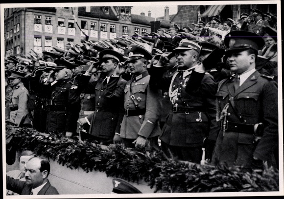 Postcard Nuremberg Nazi Party Rally, Foreign Military Attachés, Rommel