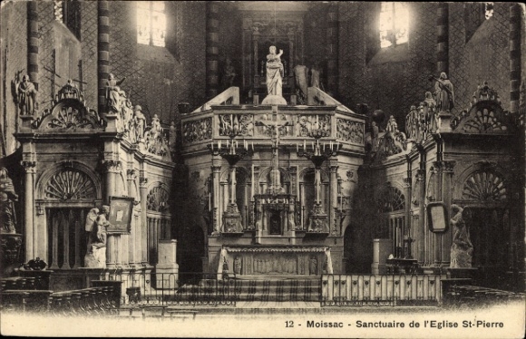 Ak Moissac Tarn et Garonne, Sanctuaire de l'Eglise St-Pierre, Altar, Statuen, Kirchenraum