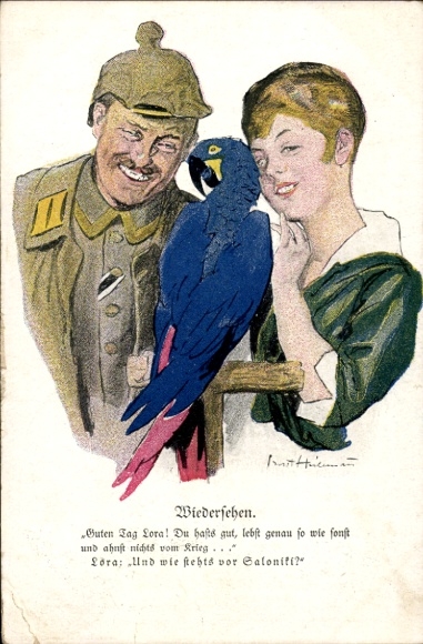 Artist Postcard Soldier with Wife, Parrot, The Funny Pages No. 72