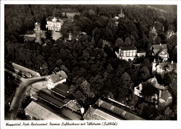 Postcard Wuppertal, aerial view of Pack-Restaurant Bacmee, aerial cow house, Tälletuem