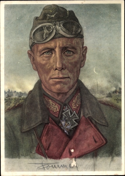 Artist Postcard Willrich, Wolfgang, Major General Rommel, Knight's Cross holder, Panzer Division, VDA