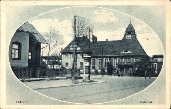 Ak Castrop Rauxel im Ruhrgebiet, Bahnhof von der Straße gesehen, Litfaßsäule
