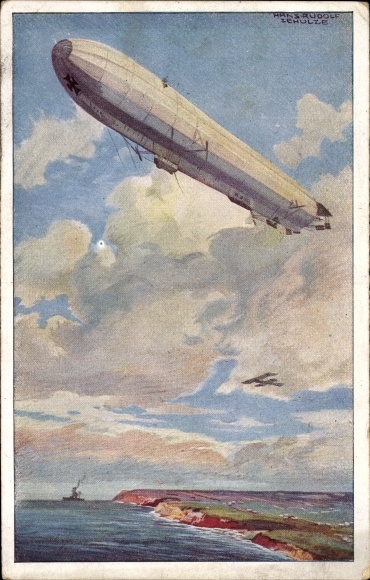 Artist PC Schulze, Hans Rudolf, Reichsmarine airship, guards the German Baltic Sea coast