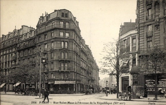 Postcard Paris XI, Rue Saint-Maur, Avenue de la République, city view, historic buildings